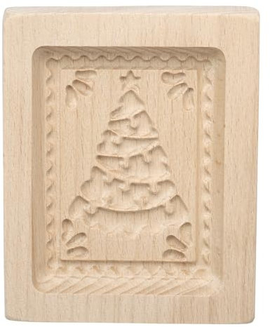 Sourcing Map Wooden Cookie Mould 3.94 x 3.15 Square Christmas Tree Carved Baking Cookie Tool Biscuit Press Stamp