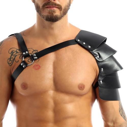 NICENEEDED Mittelalterliche Einzelschulter-Rüstung, Verstellbare PU-Leder Wikinger Cosplay Schulterrüstung, Ritter-Schulterpanzer Körper Brustgeschirr Schutz für LARP Mittelalterfest