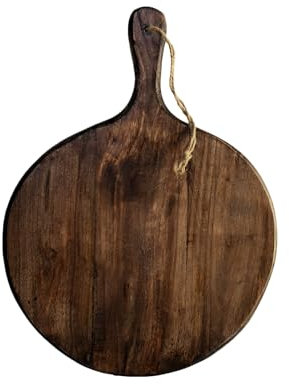 Irregular Round Chopping Boards Dark Brown Rustic Mango Wood Hand Carved Kitchen (Small 40cm)