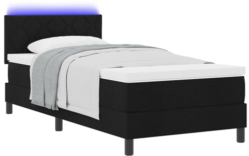 Vopese Schwarz Hochglanz Boxspringbett mit LED-Beleuchtung | Einzelbett | 100 kg Tragf?higkeit