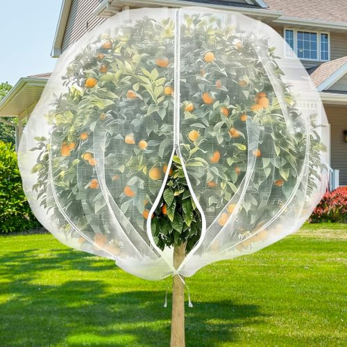 Fruit Tree Netting Bag 2.4x2.4m with Zipper, Anti-Bird Garden Net, White
