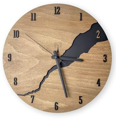 DECORAY Wanduhr mit Holzeffekt 30 cm - Funkgesteuerte leise tickende Uhr mit modernem europäischem Design - Dekorative Uhr für Wohnzimmer, Küche, Schlafzimmer und Büro