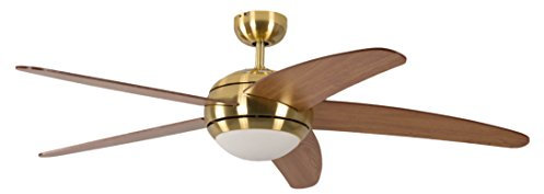 Deckenventilator mit Beleuchtung und Fernbedienung Melton, Gehäuse Messing, Flügelfarbe Honigahorn, 132 cm