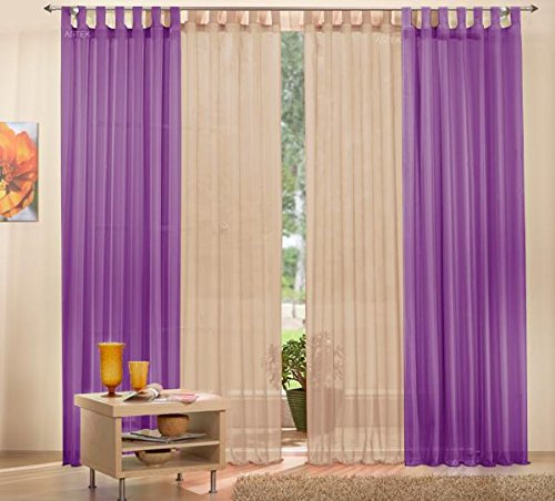 Gardinen Set, 2 x Schlaufenschal Voile, transparent, 245x140, Lila, 2 x Schlaufenschal Voile, transparent, 245x140, Sand, 6100061000