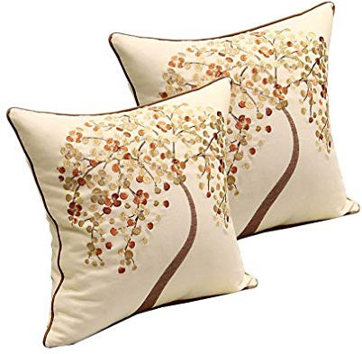 ZUODU Embroidery Cushion Cover 2PC 45cmx45cm Embroidered Cotton Linen Decorative Throw Pillow Cover Cushion Case Pillow Case - Money Tree (Happy Tree-Silver Gray 2PC)