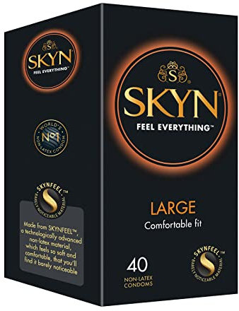 SKYN Large Kondome (40 Stück) | Skynfeel Latexfreie Kondome für Männer, Extra Groß, XXL Grösse Kondome Box, Länger & Breiter, Kondome 56mm Breite