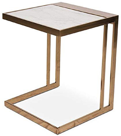 Casa Padrino Designer Beistelltisch Rosegold/Weiß 40 x 40 x H. 50 cm - Edelstahl Tisch mit Marmorplatte