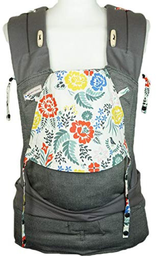 Fräulein Hübsch MeiTai Babysize Halfbuckle in Flowers Dunkelgrau ab Geburt bis Kleinkindalter (50/56 – 80/86 cm) - wächst mit & in Länge & Breite verstellbar -Tragesystem für Mann & Frau