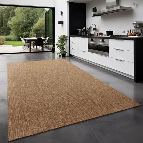 TT Home Teppich Für Outdoor Küchenteppich Balkon Terrasse Unifarbenes Design Modern, Farbe: Coffee, Größe:80 cm Rund
