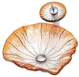 LWX Badezimmer Wasserwellenform Künstlerisches Becken, Gehärtetes Glas Künstlerisches Waschbecken, Badezimmer Über Dem Counter Vessel Waschtisch,Orange b