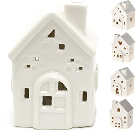 Mini LED White Ceramic House Lamp | Christmas Village Light Up House | Festive Night Light Christmas Decoration - Design Varies One Supplied