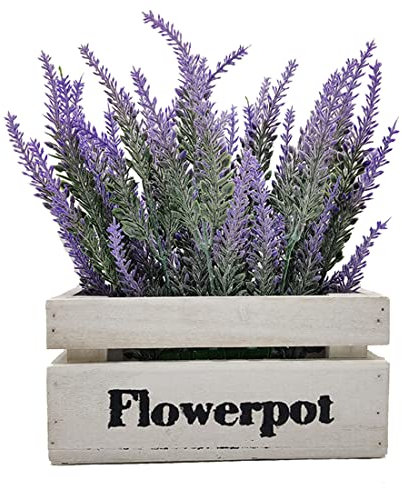 Aisamco Fiori di Lavanda Artificiale in Scatola di Legno Rami di Lavanda Finti Piante Piante in Vaso Pianta di Fiori Artificiali per Decorazioni Floreali per Feste di Nozze