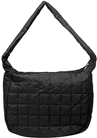 GRPKSSIB Damen Gesteppte Schultertasche Gepolsterte Tote Bag Große Kapazität Hobo Geldbörse Leicht Nylon Polsterung Handtasche, Schwarz, Large