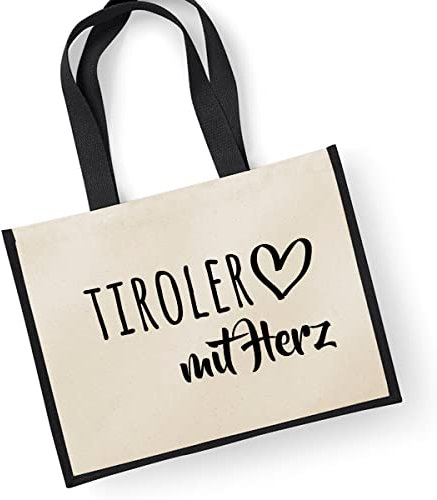 Huuraa Jutetasche Tiroler mit Herz Geschenk 21 Liter Black Jute und Baumwolle Tiroler Geschenkidee