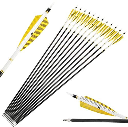 SHARROW Bogenschießen Carbonpfeile 31 Zoll Jagdpfeile Bogenpfeile Pfeile für Bogen Spine 250/300/350/400/500/600 mit Truthahnfedern für Außenaufnahmen (Spine 300, 12 Stück)