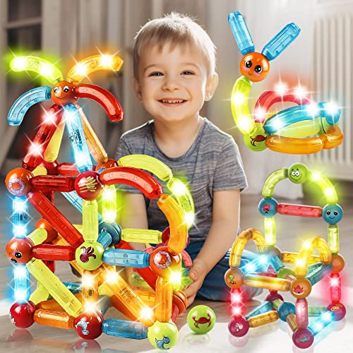 Jvchengxi Magnetische Bauspiele für Kinder, 3D Bunte magnetische Baustöcke, große Größe, kreatives Lernspielzeug, wechselnde Formen für Jungen, Mädchen, 3+ (52 Stück)
