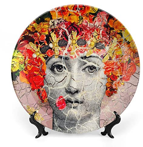 Piatto Lina Cavalieri, Piatto Decorativo da Parete, Decorazione da Appendere alla Parete con Piastra Facciale Misteriosa, Staffa Inclusa E Gancio A Molla Speciale,J (4),7inch