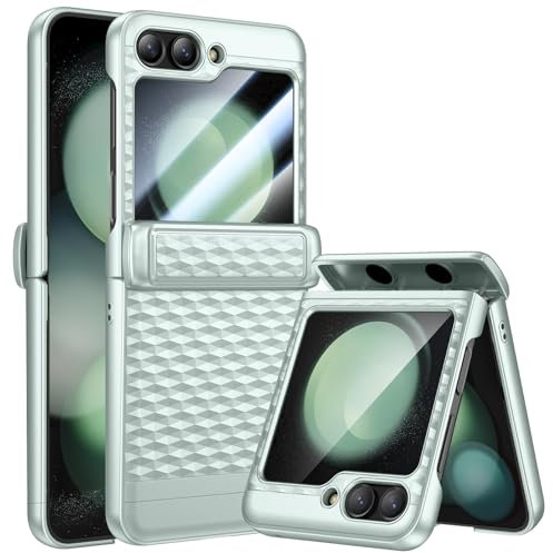 HWeggo für Samsung Galaxy Z Flip 5 Hülle mit Displayschutzfolie und Scharnierschutz, für Galaxy Z Flip 5 Hülle, Mintgrün...