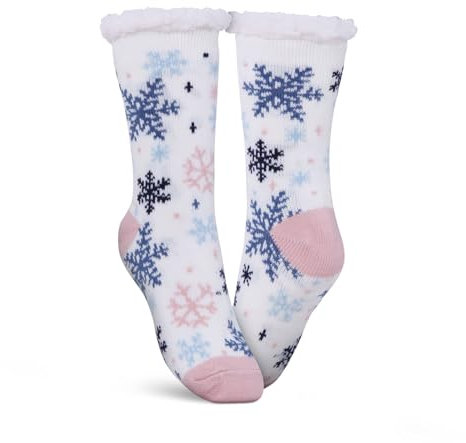 hemmy Haussocken - Stoppersocken mit Teddyfutter - Hüttensocken mit Anti-Rutsch-Sohle - ABS Norweger Socken Zopfmuster - Kuschelsocken Einheitsgröße (Weiß (Schneeflocke))