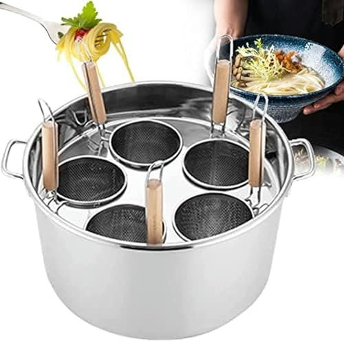 Cooking Pots,3/4/5 Holes Stainless Steel Pasta Cooker Pot with Strainer Insert Basket,Stainless Steel Pasta Cooker Pot,Pasta Noodle Vegetable Dumpling Cooker Set,for Home Kitchen,5