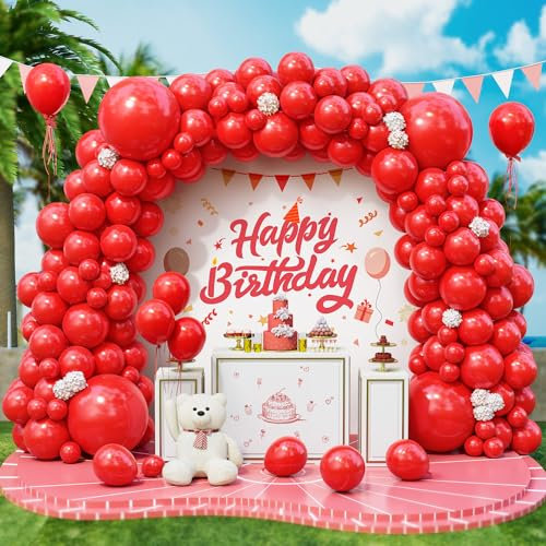 Roxistar Luftballons Rot, 143 Stück 5 10 12 18 Zoll Matt Rote Latex Luftballon Ballonbogen Girlande Kit für Mädchen Frauen Geburtstagsfeier Hochzeit Weihnachten Silvester Karneval Jubiläum Taufen Deko