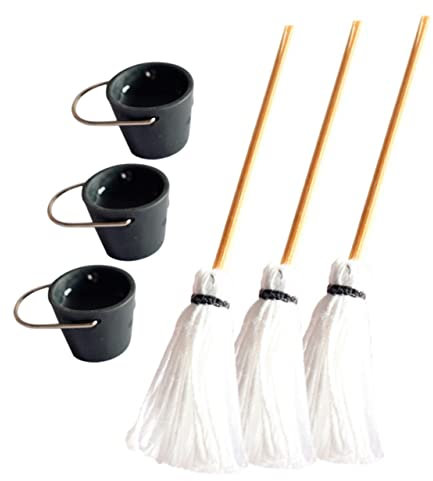 Vaguelly 3 Sätze Eimer-Mop-Modell Zubehör für Minipuppen Reinigungswerkzeuge für die Hausarbeit Zubehör für Puppenhäuser Halloween Putzeimer Dekorationen Mini-Eimer Ob11 Mopp Harz