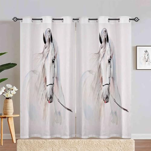 ANHOPE Aquarell Malerei Tier Pferd Gardinen Blickdichte mit Ösen Weich Thermo Vorhänge Blackout Curtain Vorhang Wohnzimmer Schlafzimmer Verdunklungsvorhänge 2er Set H 220 x B 140 cm