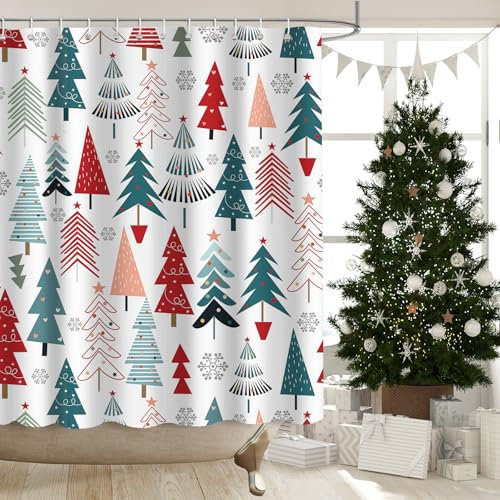APROPHIC Duschvorhang Weihnachten, Weihnachtsbaum Winter Urlaub Duschvorhang 180 x 180cm, Vorhang Weihnachten, Wasserdichter Polyesterstoff Waschbare Badezimmervorhänge, mit 12 Haken