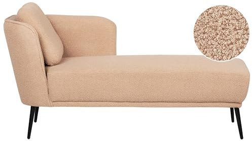 Chaiselongue Bouclé beige Links mit Armlehne Kissen Metallgestell Artheze