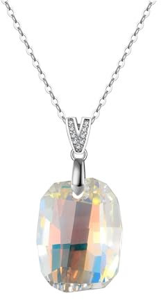 HeyMeili Collar de Plata de Ley 925 con Colgante Cristales de Austriacos Regalos de Cumpleaños para Mujeres y Chicas, Forma Oval