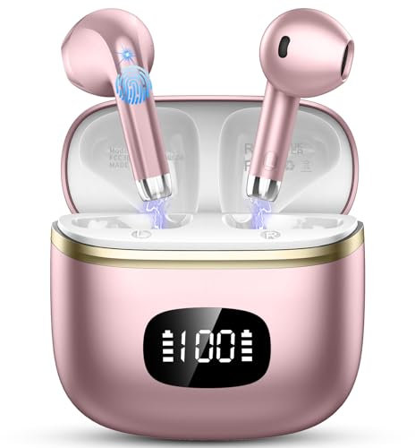 POMUIC W23 Bluetooth 5.3 In-Ear-Kopfhörer mit 4 ENC Noise Cancelling Mic, Kabellose Kopfhörer mit 40 Stunden Spielzeit, LED-Anzeige, Ohrhörer für Arbeit, Spiel, Sport, Roségold