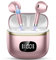 Cuffie Bluetooth 5.4, 2025 Auricolari Bluetooth Stereo HiFi, 40 Ore Mini Cuffiette Bluetooth con 4 ENC Cancellazione Rumorecon Mic,LED Display, IPX7 Impermeabili Cuffie Wireless per Androide/iOS, Rosa