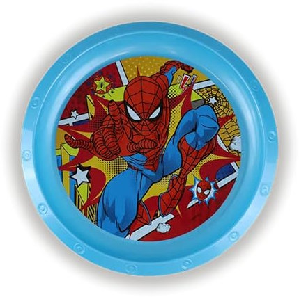 Runder Teller mit Spiderman-Aufdruck, BPA-frei, 21,5 cm großer Essteller aus Kunststoff, wiederverwendbarer kleiner Snackteller, erhöhte Seiten, eigenständiger Essensteller für Kinder ab 4 Jahren