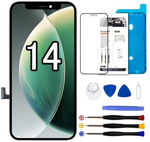 Dinow Display für iPhone 14, 6.1 Bildschirm für iPhone 14 Full HD 3D Touch Digitizer, Display Reparaturset für iPhone 14 mit Modell A2882, A2649, A2881, A2884, A2883 mit Reparatur-Werkzeug-Set