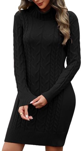 heekpek Womens Jumper Dress Turtleneck Autumn Winter Jumpers Dresses Long Sleeve Knitted Bodycon Dress Warm Sweater Mini Dresses