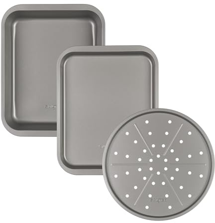 Salter Essentials Tray Set – 35cm Baking Sheet, 36cm Roasting Tray & Pizza Pan, PFOA-Free Non-Stick Coating, Durable Carbon Steel, Dishwasher Safe & Easy to Clean Lightweight Ovenware
