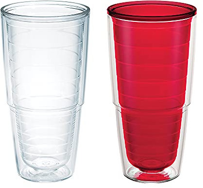 Tervis Clear & Colorful Insulated Tumbler 2 Pack - Boxed, 24 oz Tritan (Clear/Red)