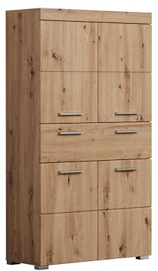 trendteam smart living - Amanda - Hochschrank - Eiche - breiter Badezimmerschrank mit 4 höhenverstellbaren Einlegeböden - (BxHxT) 73 x 130 x 31 cm - 4 Fächer und Einer großen Schublade - Kratzfest