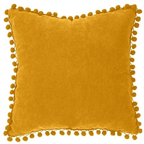 Atmosphera - Kissen mit Pompons - ockergelb - 40x40 cm - Ocker