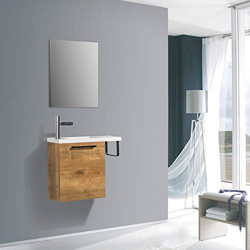 Meuble lave-mains avec porte serviette intégré TABLO 400 dans différentes couleurs - armoire de toilette en option, Couleur:Aspect chêne, Miroir:Sans miroir
