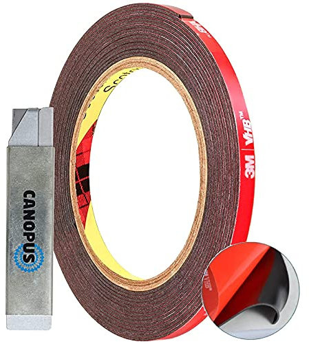 CANOPUS Nastro Biadesivo Extra Forte, (5mm x 3 metri), Impermeabile Nastro di Montaggio, Nastro Biadesivo Sottile per Striscia LED, Decorazioni Per la Casa, Uso Esterno e Interno, Nero