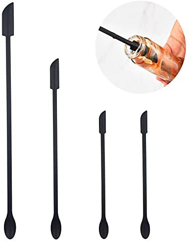 Mini Silicone Spatula Set, Small Rubber Spatula for Makeup, Thin Jar Scraper for Kitchen(4, BLACK)