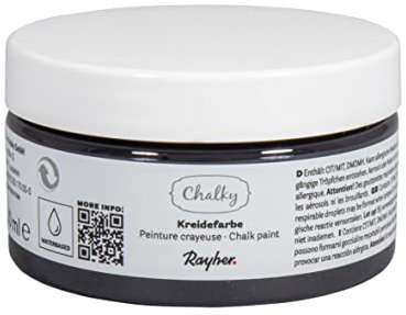 Rayher Chalky, Kreidefarbe auf Wasserbasis, kohlschwarz, Dose 100 ml, für Shabby-Chic, Vintage- und Landhaus-Stil-Looks, 35047577