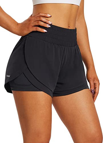 baleaf Damen 2 in 1 Laufshorts Workout Athletic Gym Shorts mit Taschen Schwarz XL