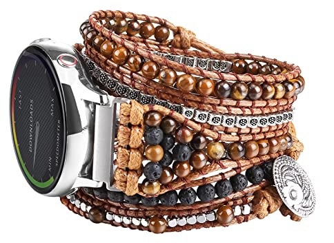 Wingoden Beaded 20 mm Watch Band kompatibel mit Samsung Galaxy Watch 4/5/6 Band/Active 2 Bands 40 mm 44 mm/Watch 3 41 mm 42 mm 46 mm, Boho Watch Armband für Damen und Herren, M size, Stein Metall,