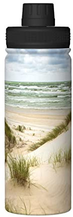 VUCEMI Seaside Grand Waves Tidal Printed 510 ml Sport Isolierter Wasserkocher mit Innenseite 304 Edelstahl außen 201 Edelstahl mit Deckel PP