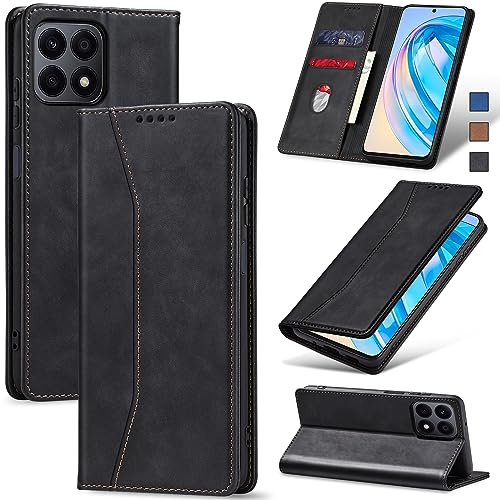Jasonyu Handyhülle für Honor X8A Hülle Leder Flip Klappbare Stoßfeste Magnetische Premium PU Leder Standfunktion Kartenfächern Schutzhülle Klapphülle für Honor X8A,Schwarz