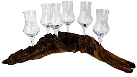 NEO-DESIGN Grappawurzel Schnapsglashalter - Handverlesene Naturholz-Wurzel mit 6 Gläsern