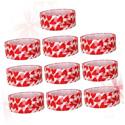 NUOBESTY 10 Rolle Herz Washi Tapes Papier Bänder für Verpackung Scrapbooking Valentinstag Dekorative Aufkleber