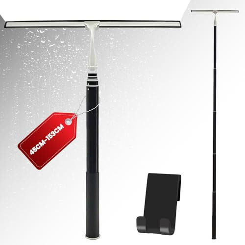 Balai Raclette Douche Professionnel, Raclette Extensible 153CM, Raclette De Douche en Acier Inoxydable avec Manche Long, Raclette Douche Pliable pour Salle De Bain,Cuisine, Fenêtre Et Verre